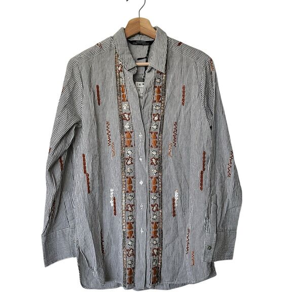 NWT Zara Collection S Striped Embroidered Embellished cotton Button Up Shirt - Picture 2 of 14